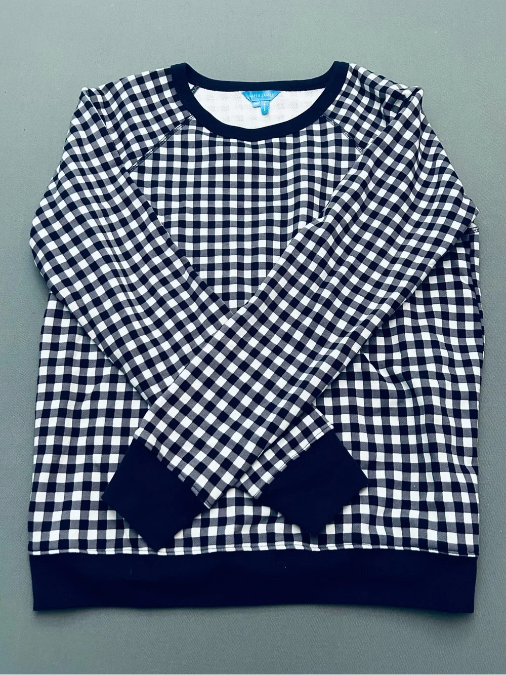 Draper James Preppy Women's Navy and White Classic Gingham Crewneck Sweater - Picture 1 of 7